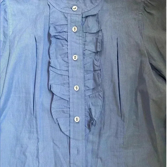 Size 6 Blue and White BANANA REPUBLIC Button Down Blouse - Picture 4 of 5